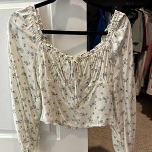 Floral Cream Top with Blue Accents